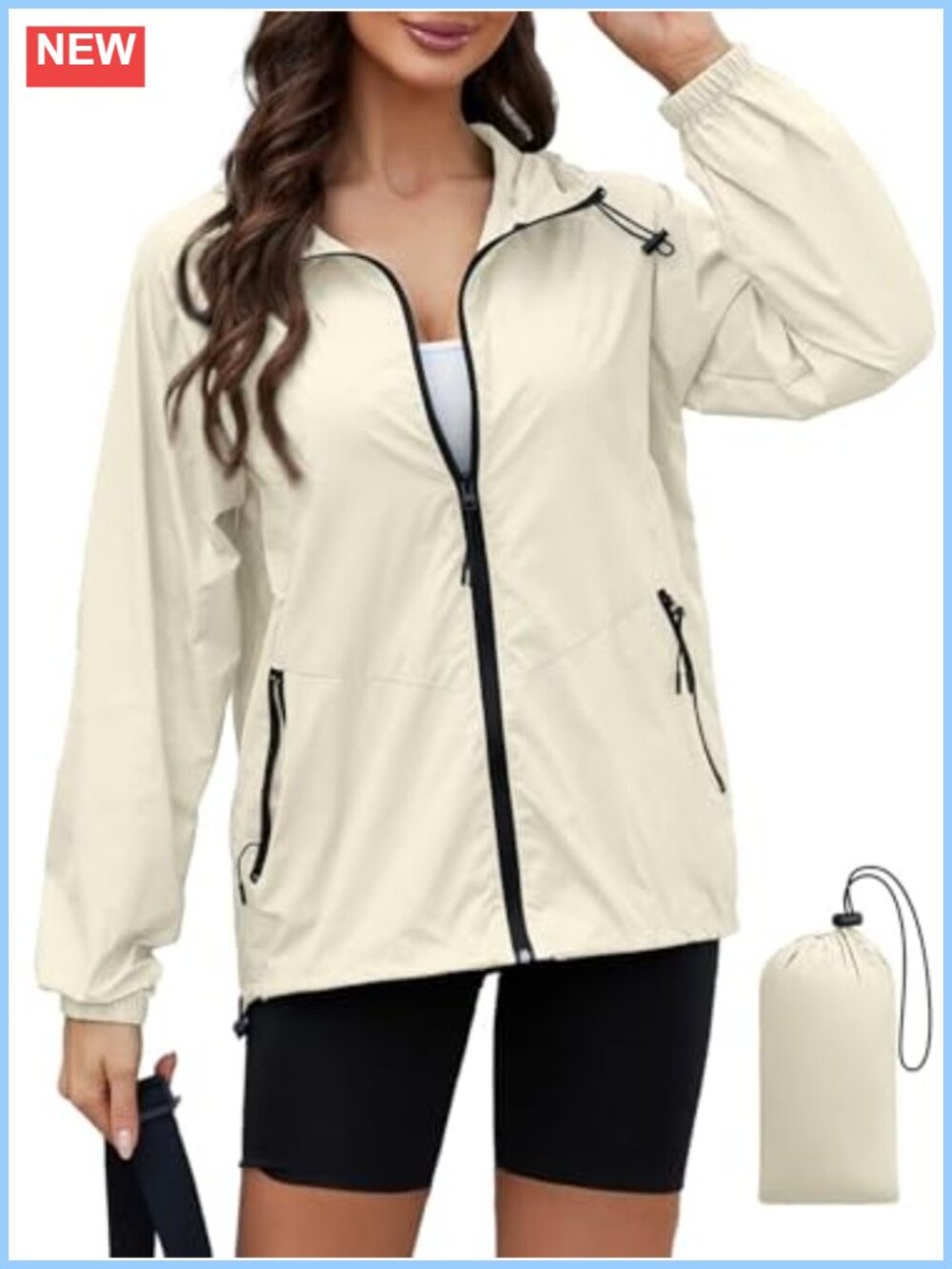 Women's Packable Rain Jacket with Hood Lightweight Travel Waterproof Windbreaker